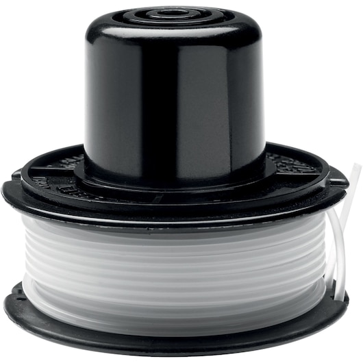 BLACKDECKER A6226 spool with white trimmer line, product photography, front angle, on white background.