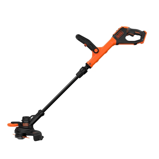 Side view of the BLACK+DECKER® 18V POWERCONNECT™ Cordless STRIMMER® 25cm Blade Trimmer without battery, facing left.
