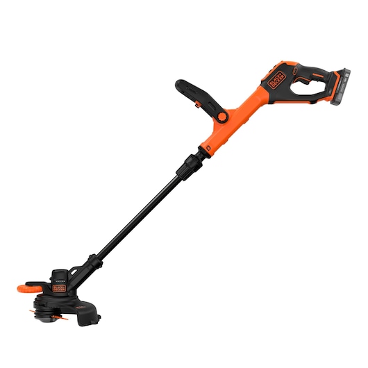 Side view of the BLACK+DECKER® 18V POWERCONNECT™ Cordless STRIMMER® 25cm Blade Trimmer, facing left.