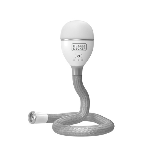 BLACKDECKER BDCFSL01 flexible LED flashlight front angle on white background.