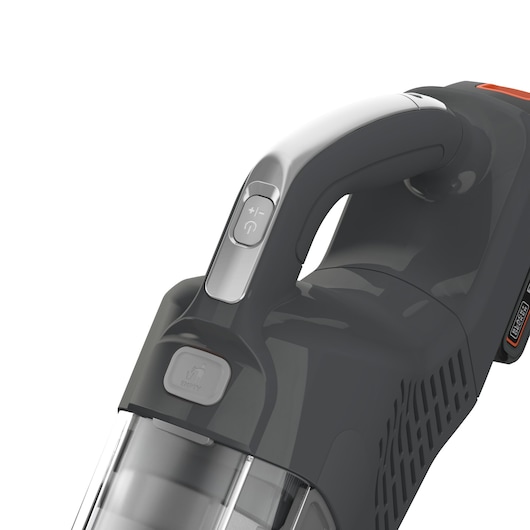 BLACKDECKER BHFEA18D1 cordless vacuum handle and controls, close-up on white background.