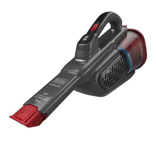 BLACKDECKER BHHV315J cordless hand vacuum, black and red, angled product photo on white background