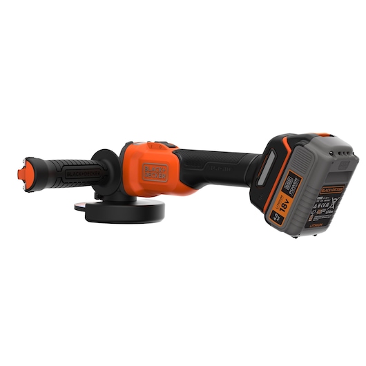 Rear-side view of the BLACK+DECKER® 18V POWERCONNECT™ Brushless Angle Grinder.