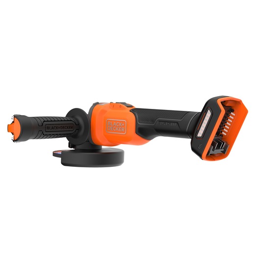 Rear-side view of the BLACK+DECKER® 18V POWERCONNECT™ Brushless Angle Grinder.