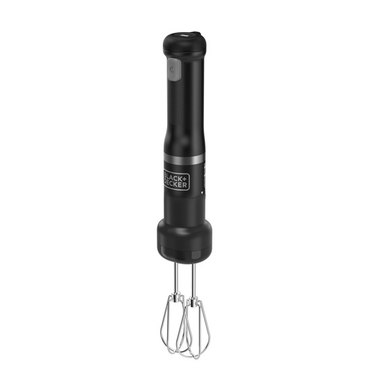 Angled view of the black BLACK+DECKER Kitchen Wand with hand mixer attachment.