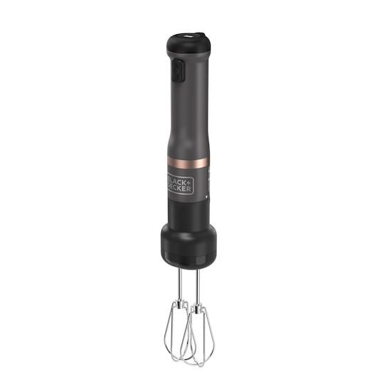 Angled view of the grey BLACK+DECKER Kitchen Wand with hand mixer attachment.