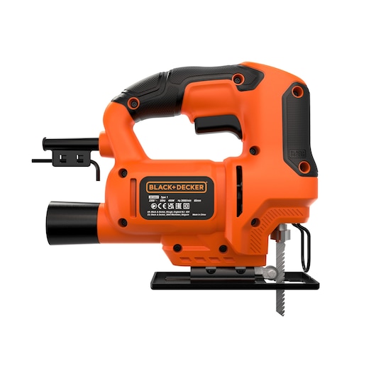 Left side view of the BLACK+DECKER 400W Single Speed Compact Jigsaw.