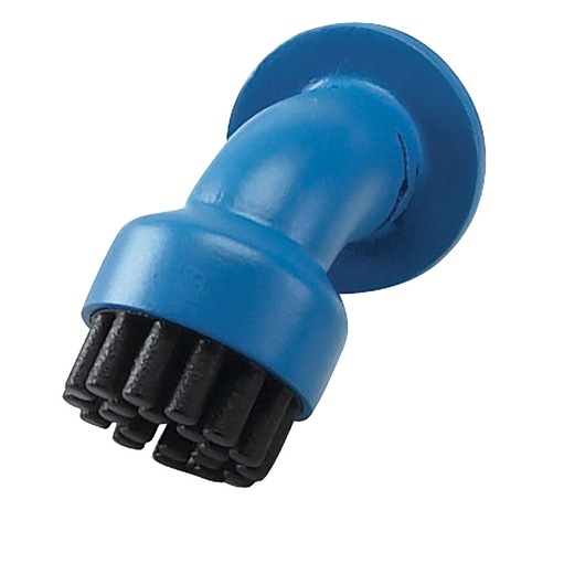 BLACKDECKER FSMH1300FX round blue cleaning brush head, angled, with black bristles, product angle on white.