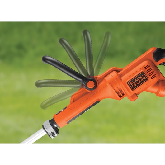 Photo of BLACK+DECKER grass trimmer GL8033 handle showing adjustable multi-position grip, side view.