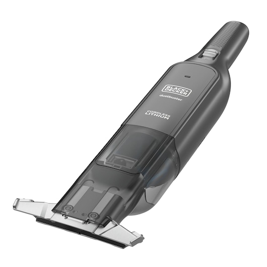 Photo of BLACK+DECKER HLVC320B11 handheld cordless lithium vacuum cleaner, angled view on white background.