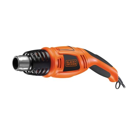 An orange and black BLACK+DECKER heat gun, model KX1693, with a metal nozzle and ergonomic handle, shown against a white background.