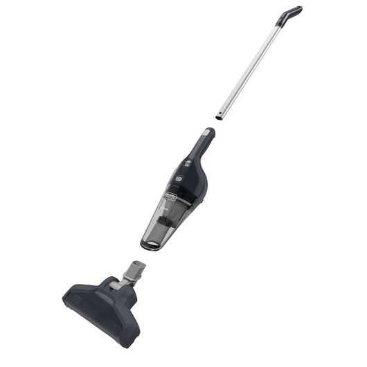 BLACKDECKER NSVA315J cordless vacuum cleaner parts on white background, front angle.