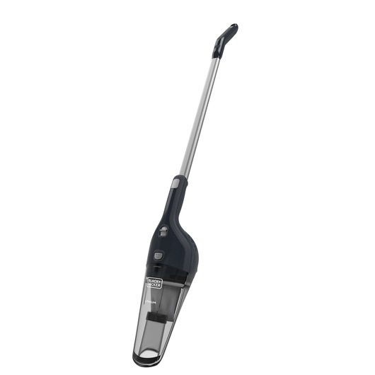 BLACKDECKER NSVA315J stick vacuum cleaner, black and silver, side angle on white background