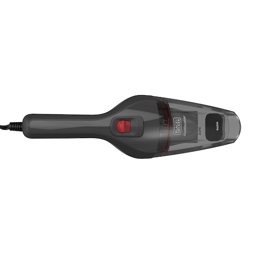 BLACK+DECKER NVB12AVA handheld vacuum in black and grey, top view, with red power button.