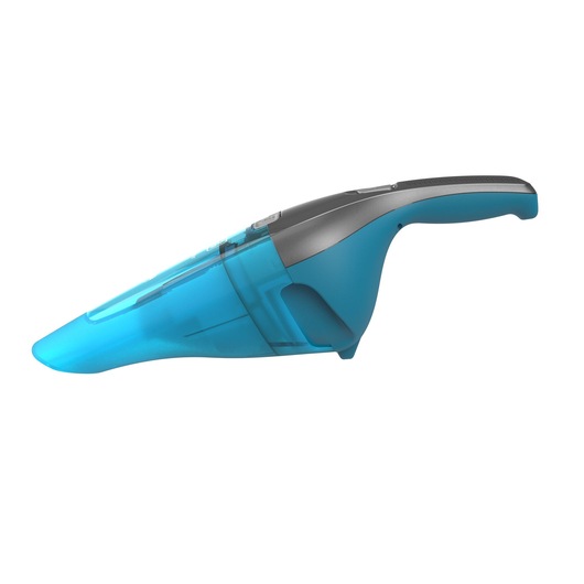 BLACKDECKER WDC215WA handheld vacuum, blue and gray, side angle, photography on white background.
